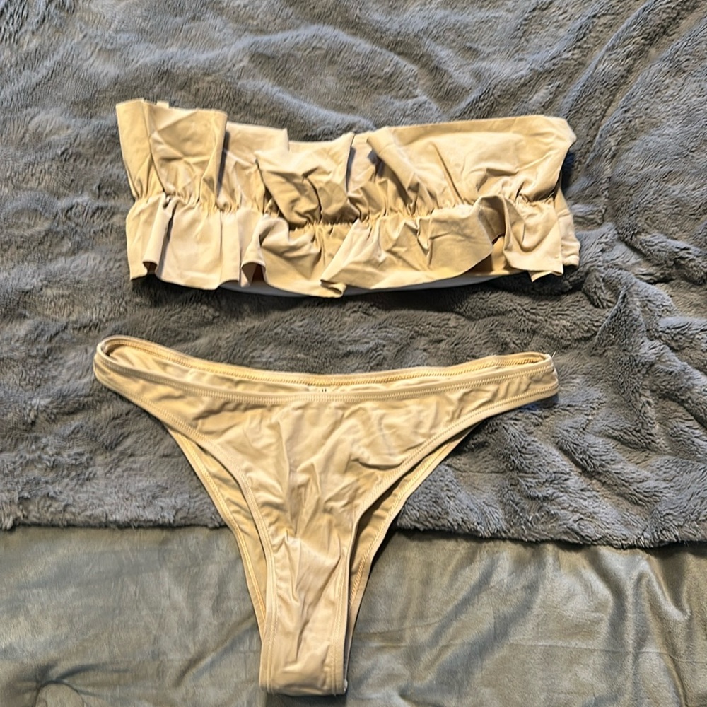 Brown two piece bathing suit strapless
